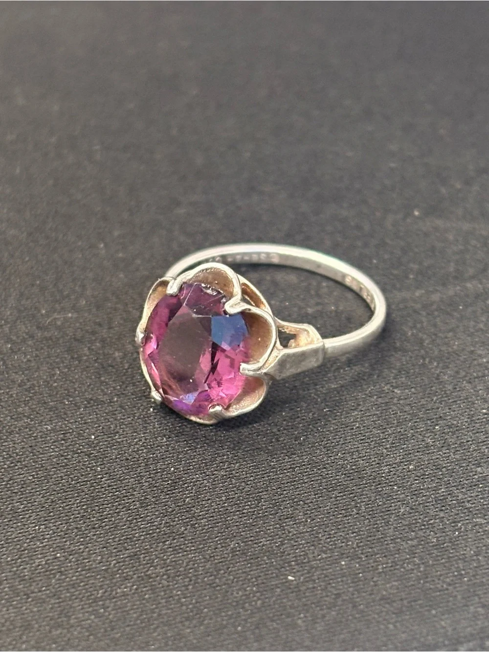 Sarah Coventry Sterling Silver Purple Stone Vintage Cocktail Ring 7.75